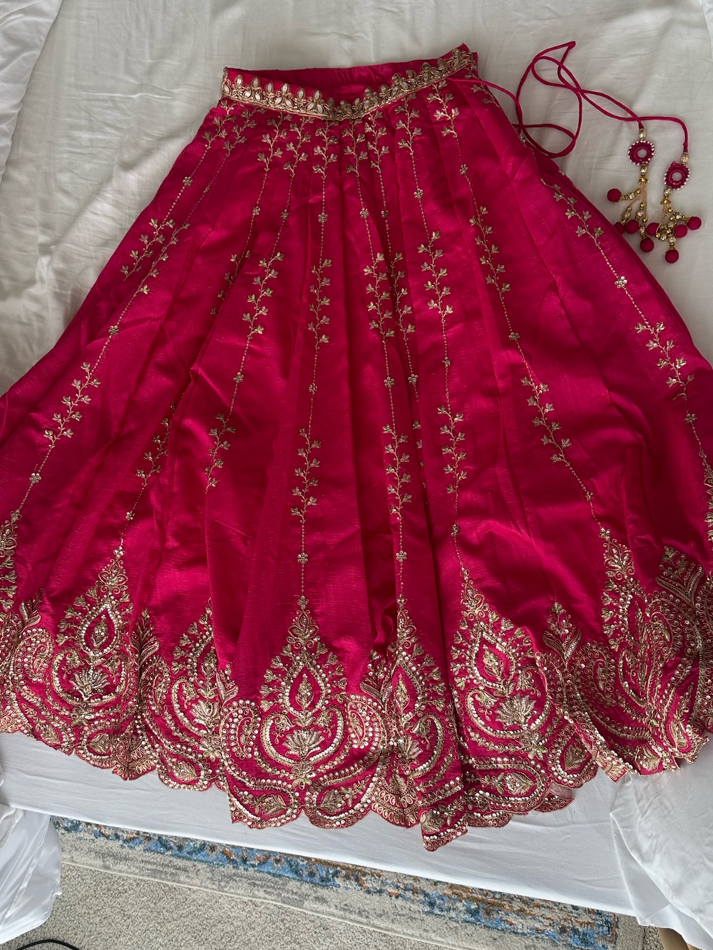 Fuchsia A-Line Embroidered Lehenga Skirt with Gold Detailing - Picture 7 of 16